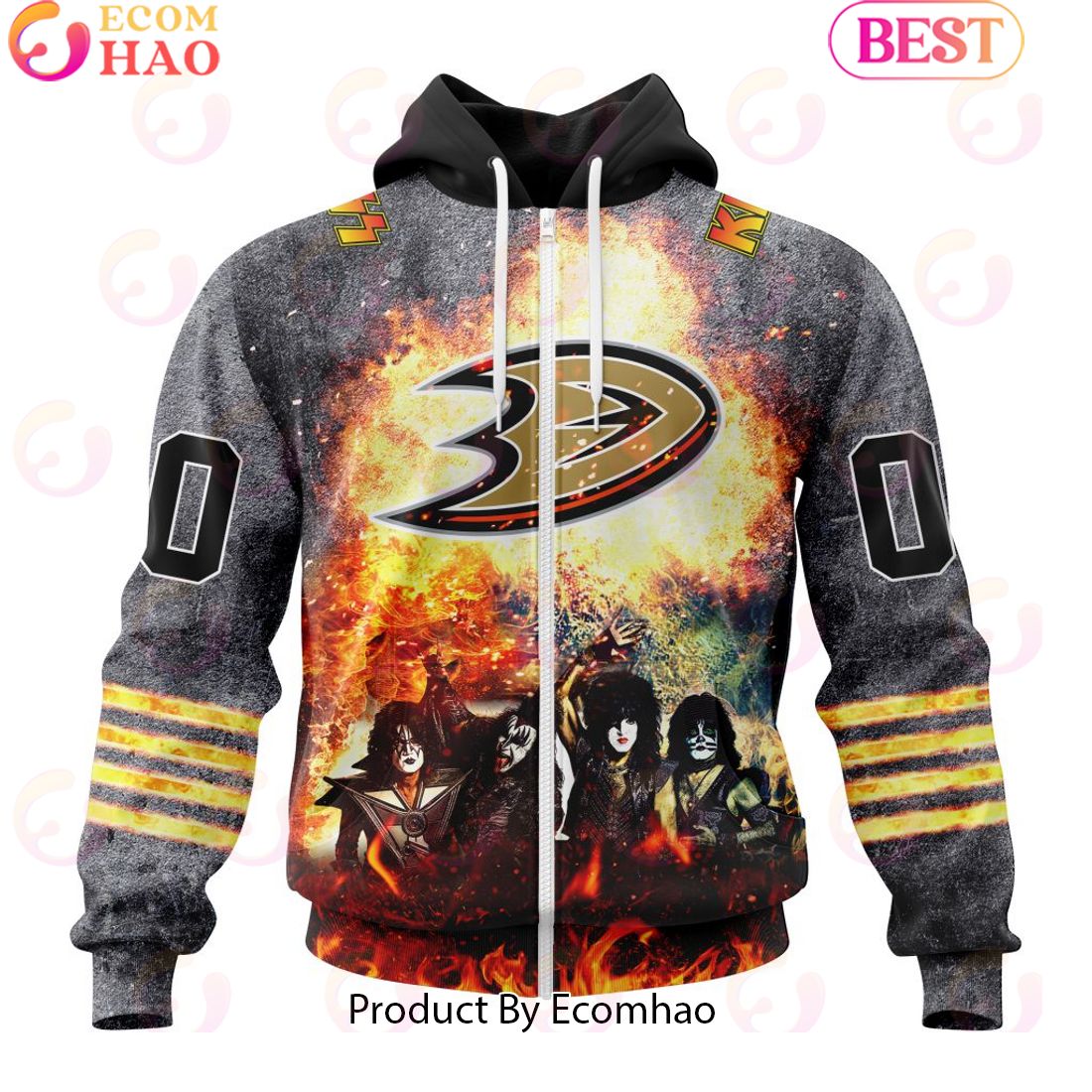 Personalized Anaheim Ducks Special Mix KISS Band Design 3D Hoodie