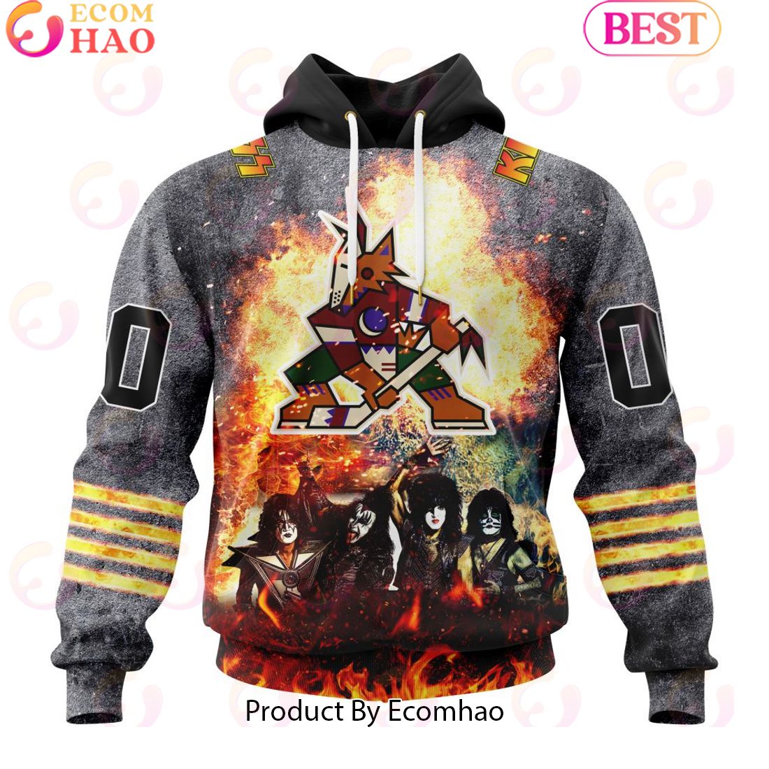 Personalized Arizona Coyotes Special Mix KISS Band Design 3D Hoodie