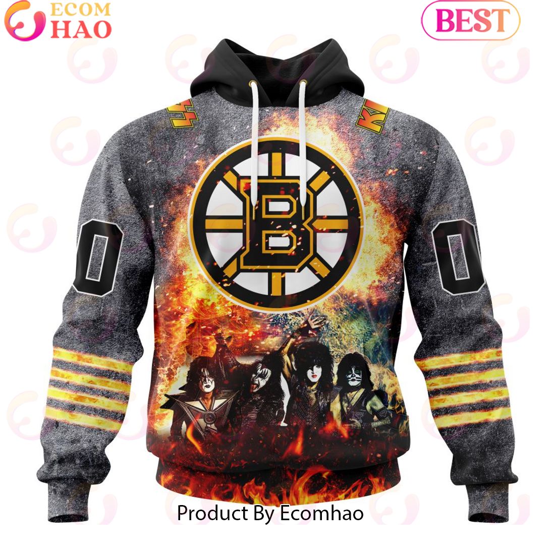 Personalized Boston Bruins Special Mix KISS Band Design 3D Hoodie