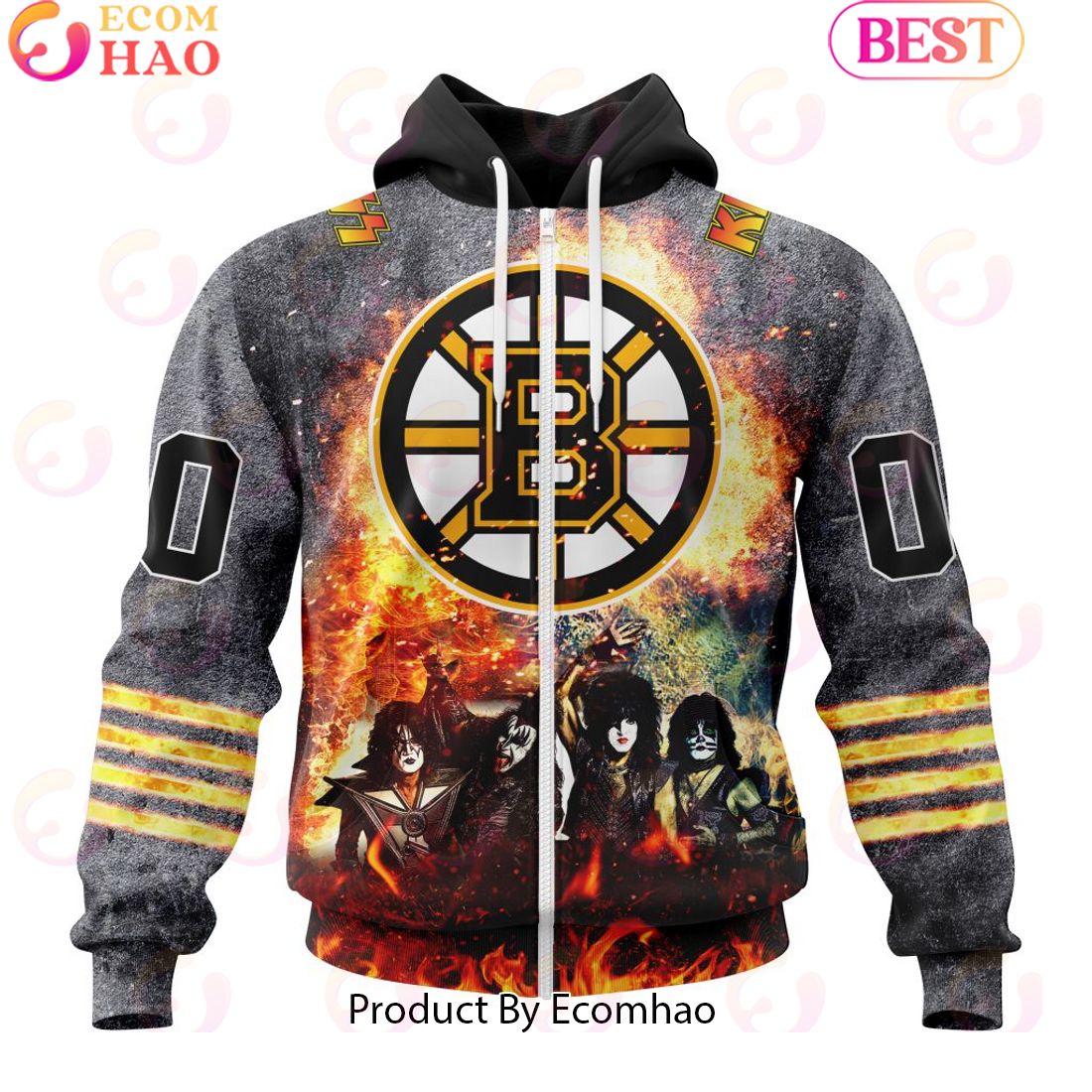 Personalized Boston Bruins Special Mix KISS Band Design 3D Hoodie