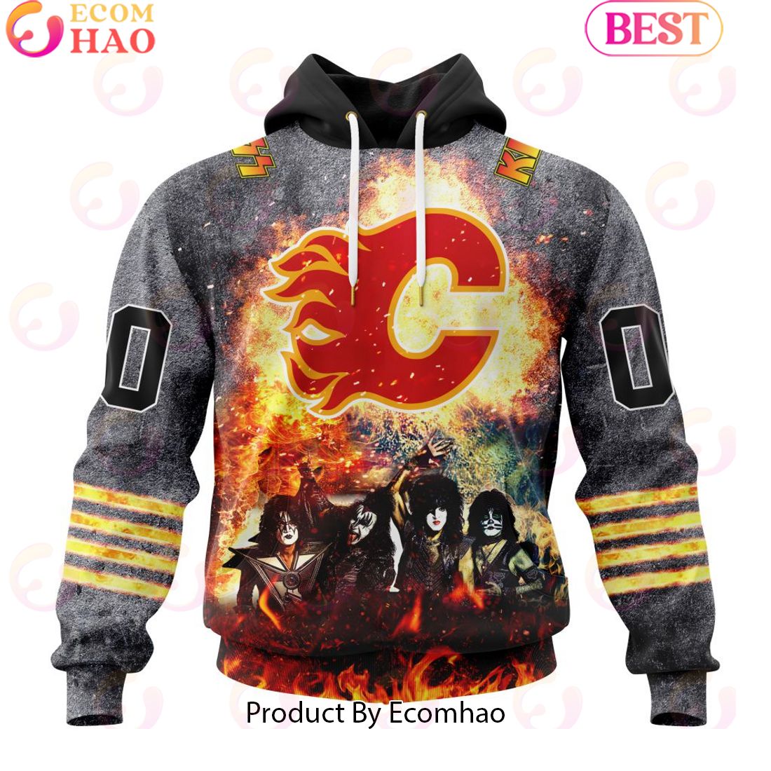 Personalized Calgary Flames Special Mix KISS Band Design 3D Hoodie