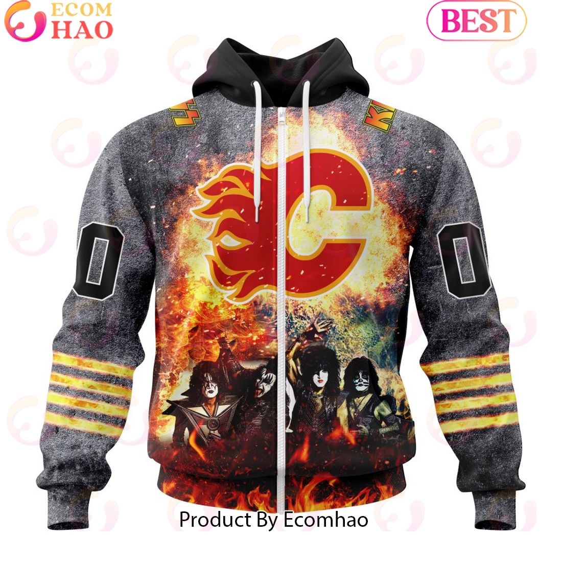 Personalized Calgary Flames Special Mix KISS Band Design 3D Hoodie