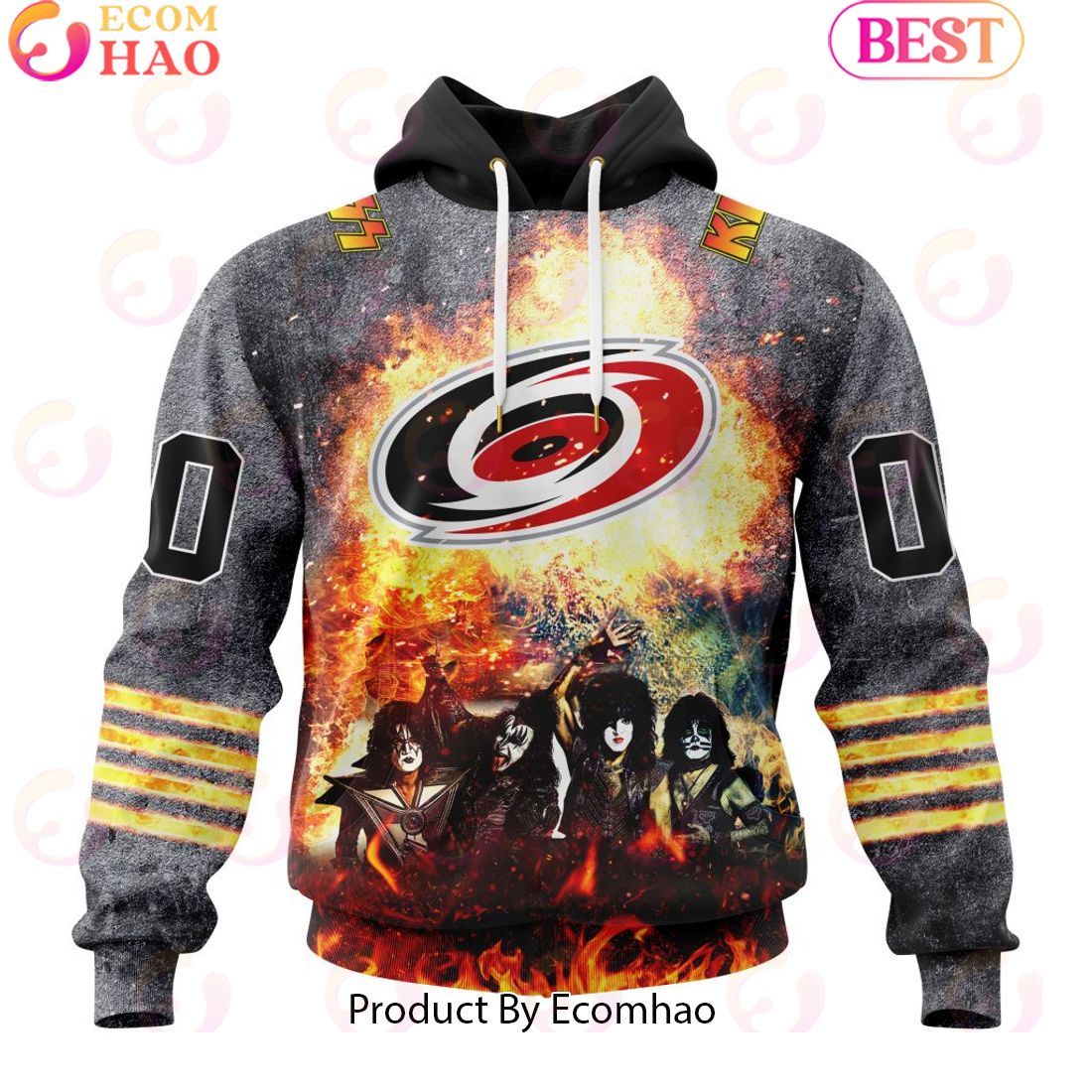 Personalized Carolina Hurricanes Special Mix KISS Band Design 3D Hoodie