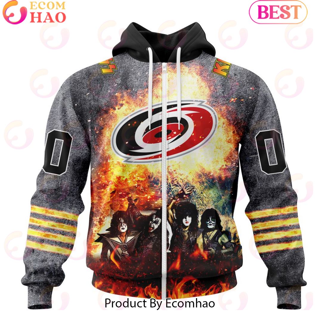 Personalized Carolina Hurricanes Special Mix KISS Band Design 3D Hoodie