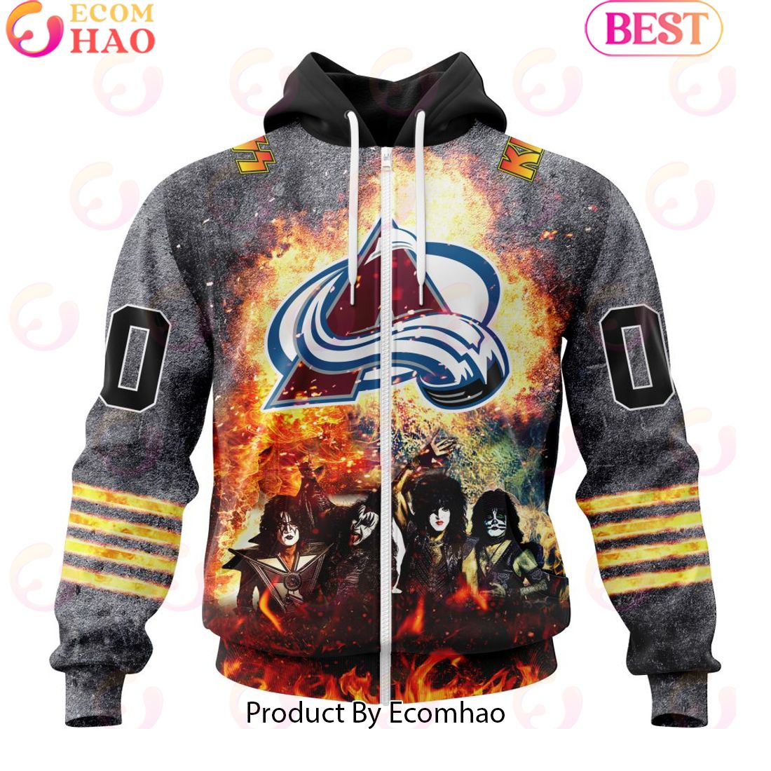 Personalized Colorado Avalanche Special Mix KISS Band Design 3D Hoodie