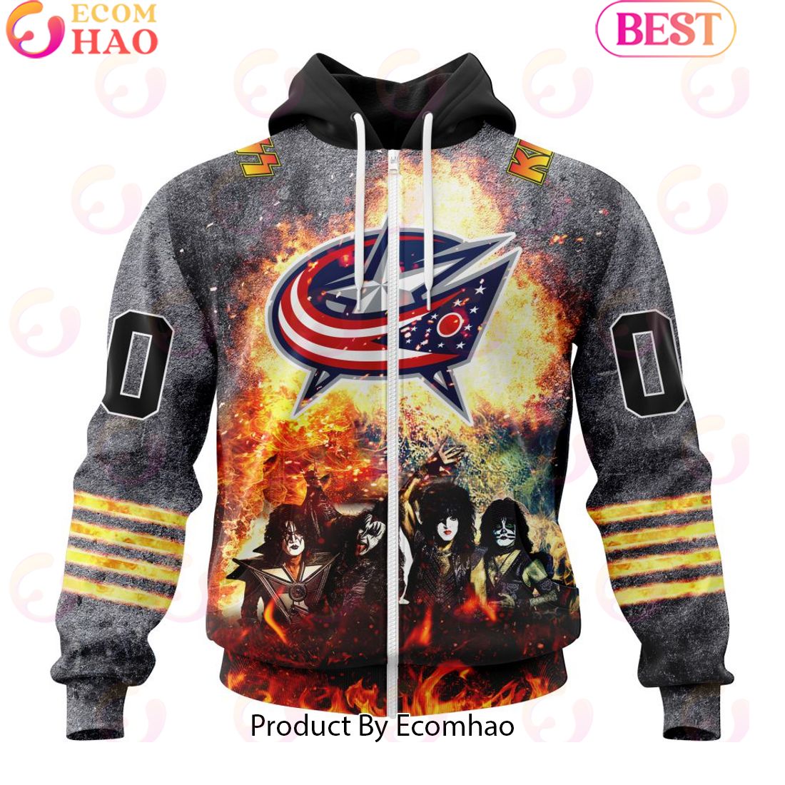 Personalized Columbus Blue Jackets Special Mix KISS Band Design 3D Hoodie