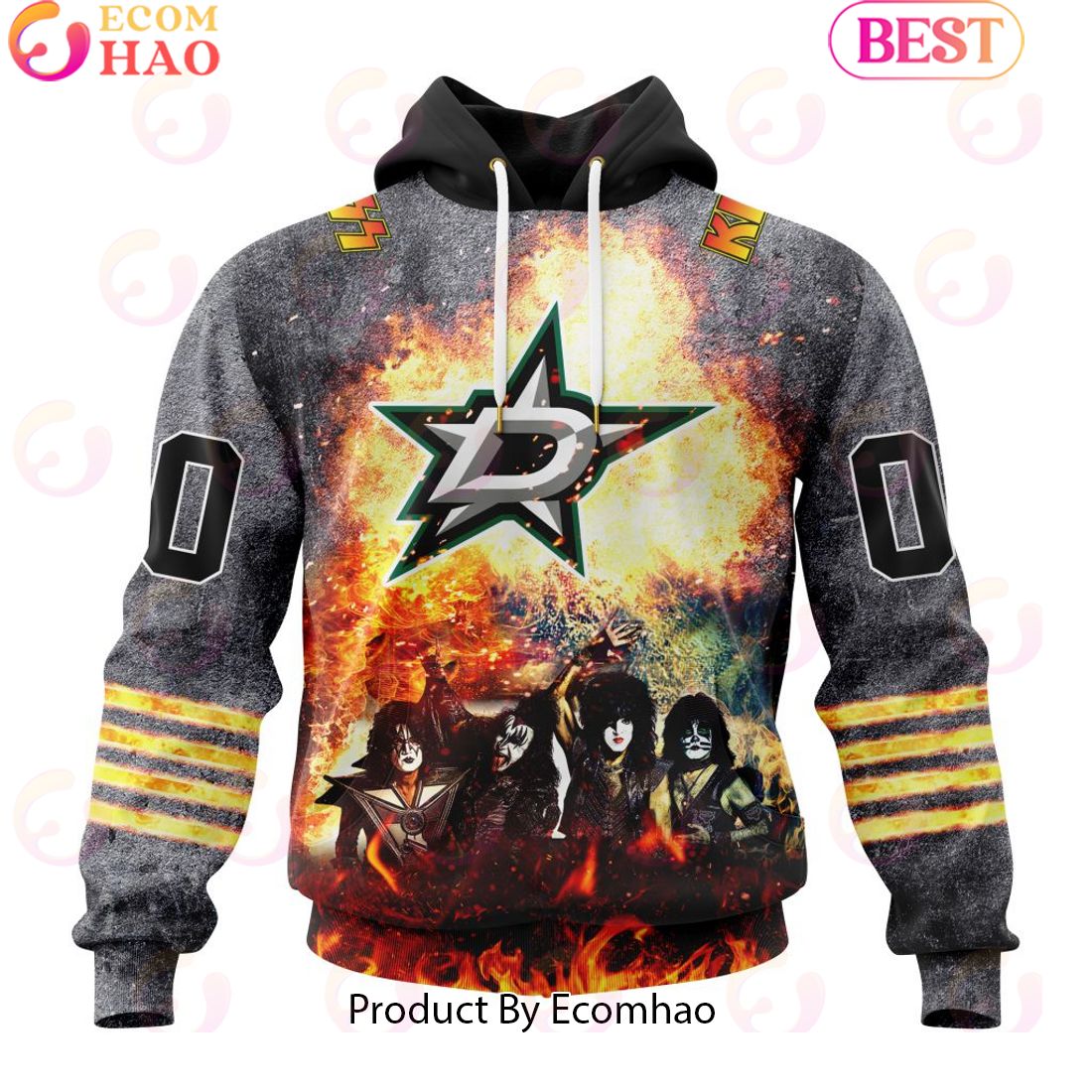 Personalized Dallas Stars Special Mix KISS Band Design 3D Hoodie