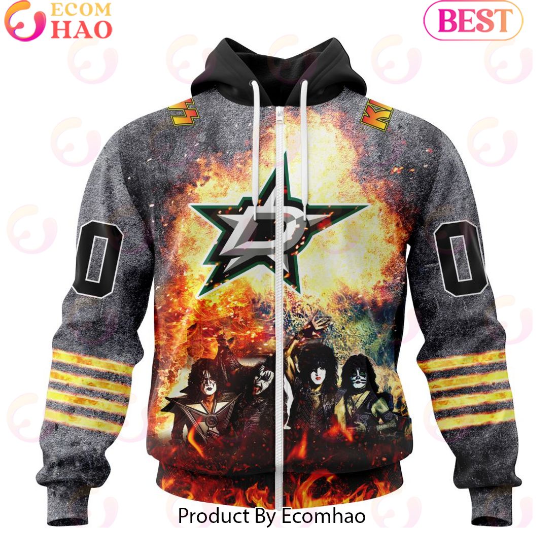 Personalized Dallas Stars Special Mix KISS Band Design 3D Hoodie