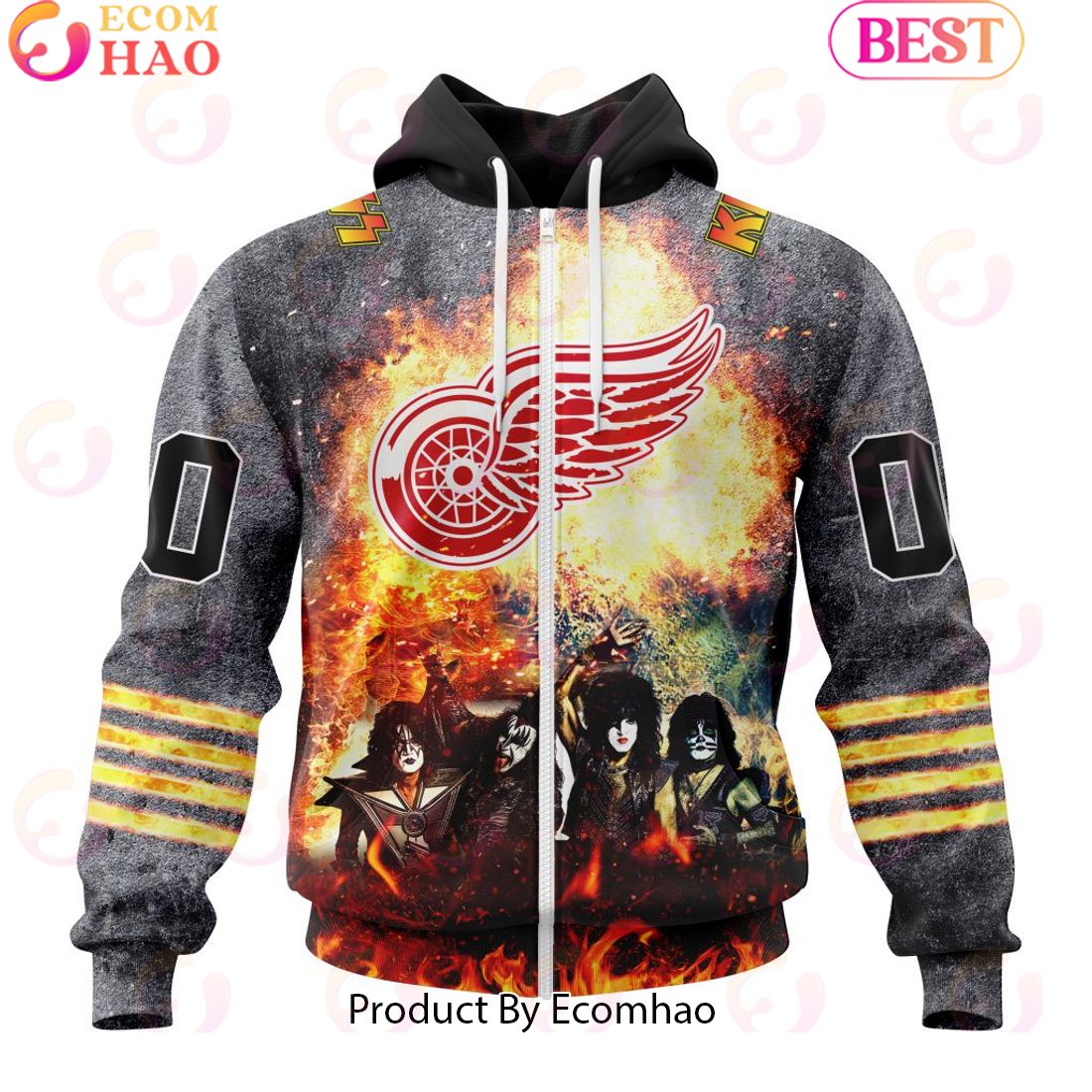 Personalized Detroit Red Wings Special Mix KISS Band Design 3D Hoodie