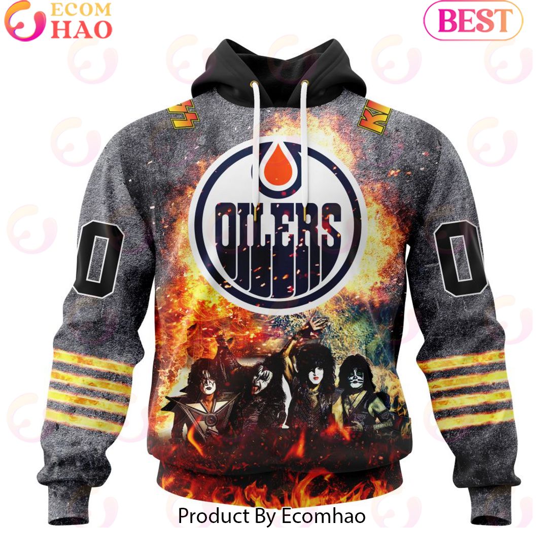 Personalized Edmonton Oilers Special Mix KISS Band Design 3D Hoodie