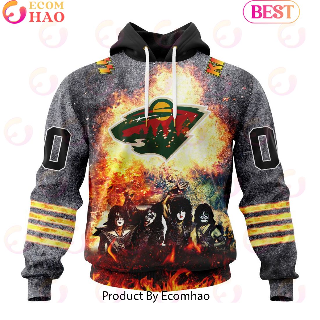 Personalized Minnesota Wild Special Mix KISS Band Design 3D Hoodie