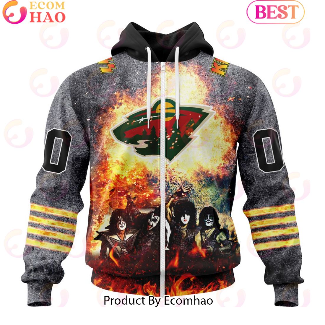 Personalized Minnesota Wild Special Mix KISS Band Design 3D Hoodie