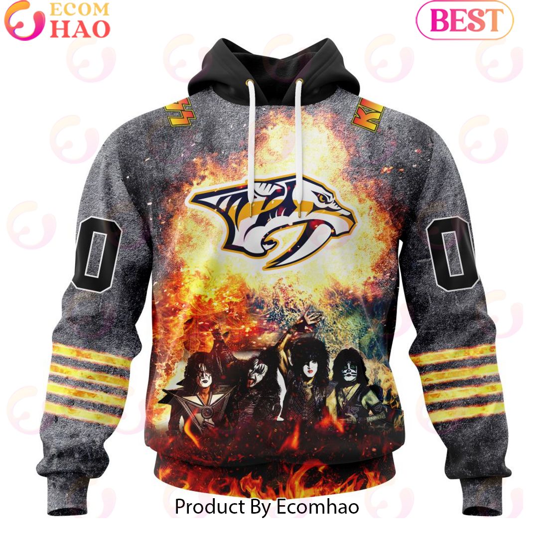 Personalized Nashville Predators Special Mix KISS Band Design 3D Hoodie