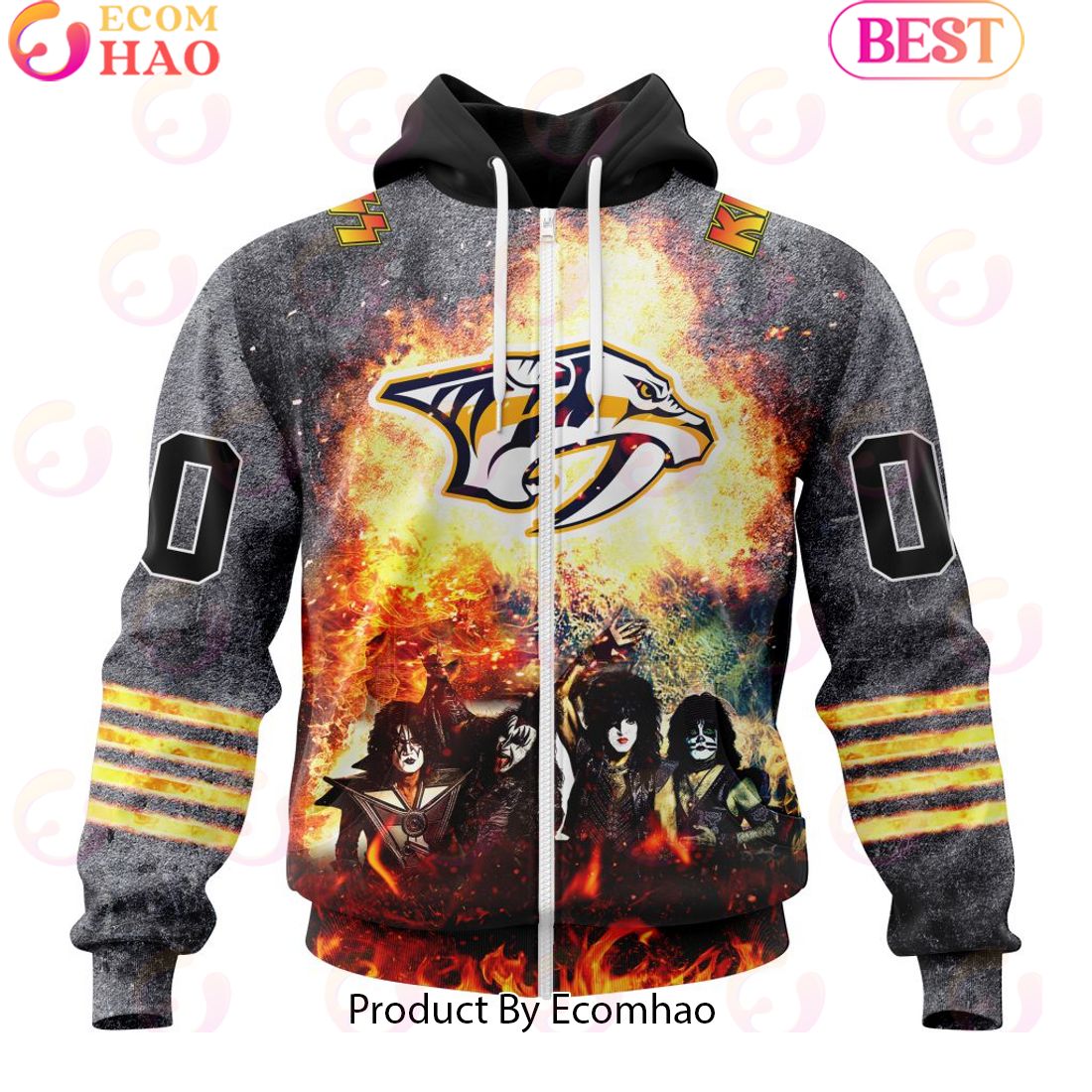 Personalized Nashville Predators Special Mix KISS Band Design 3D Hoodie