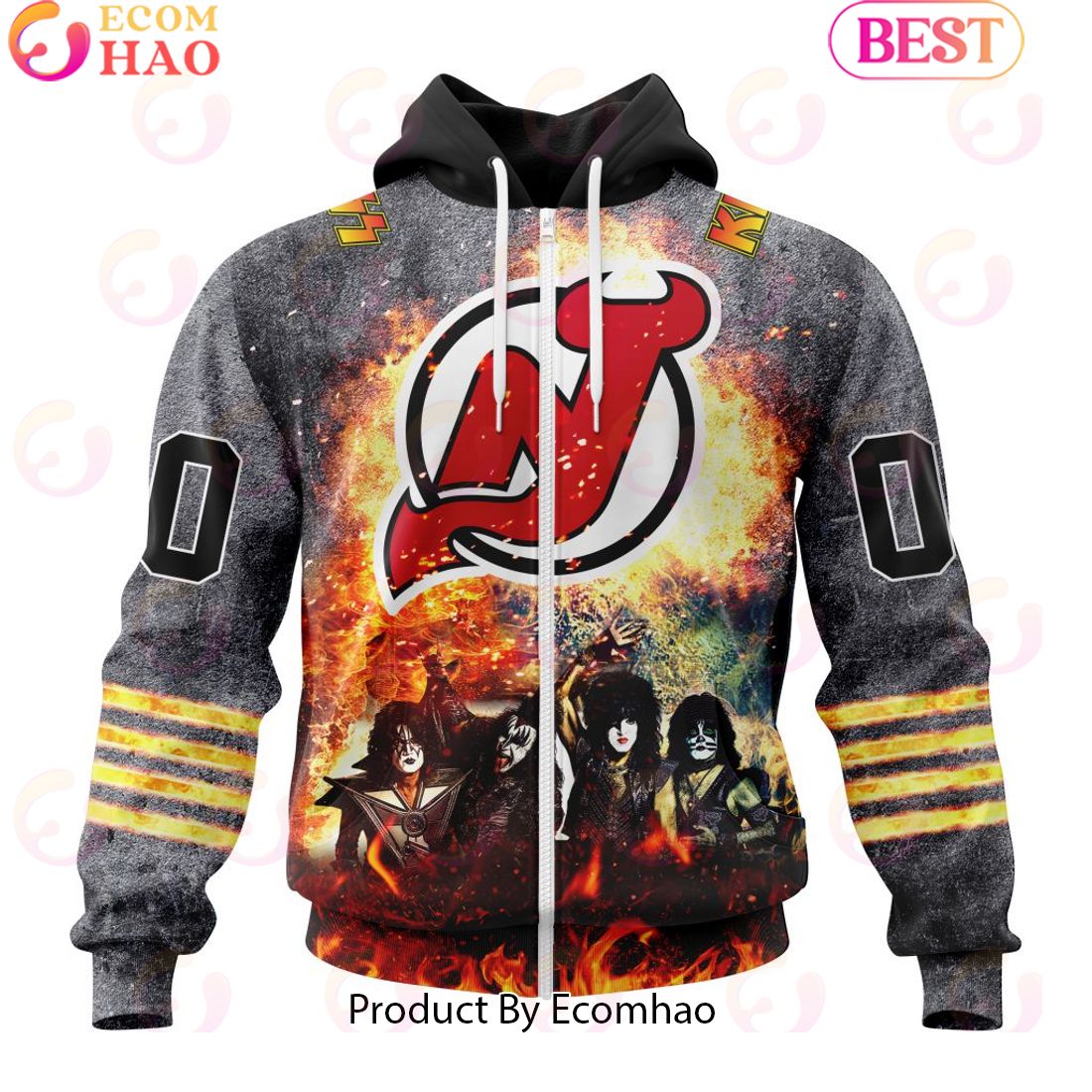 Personalized New Jersey Devils Special Mix KISS Band Design 3D Hoodie