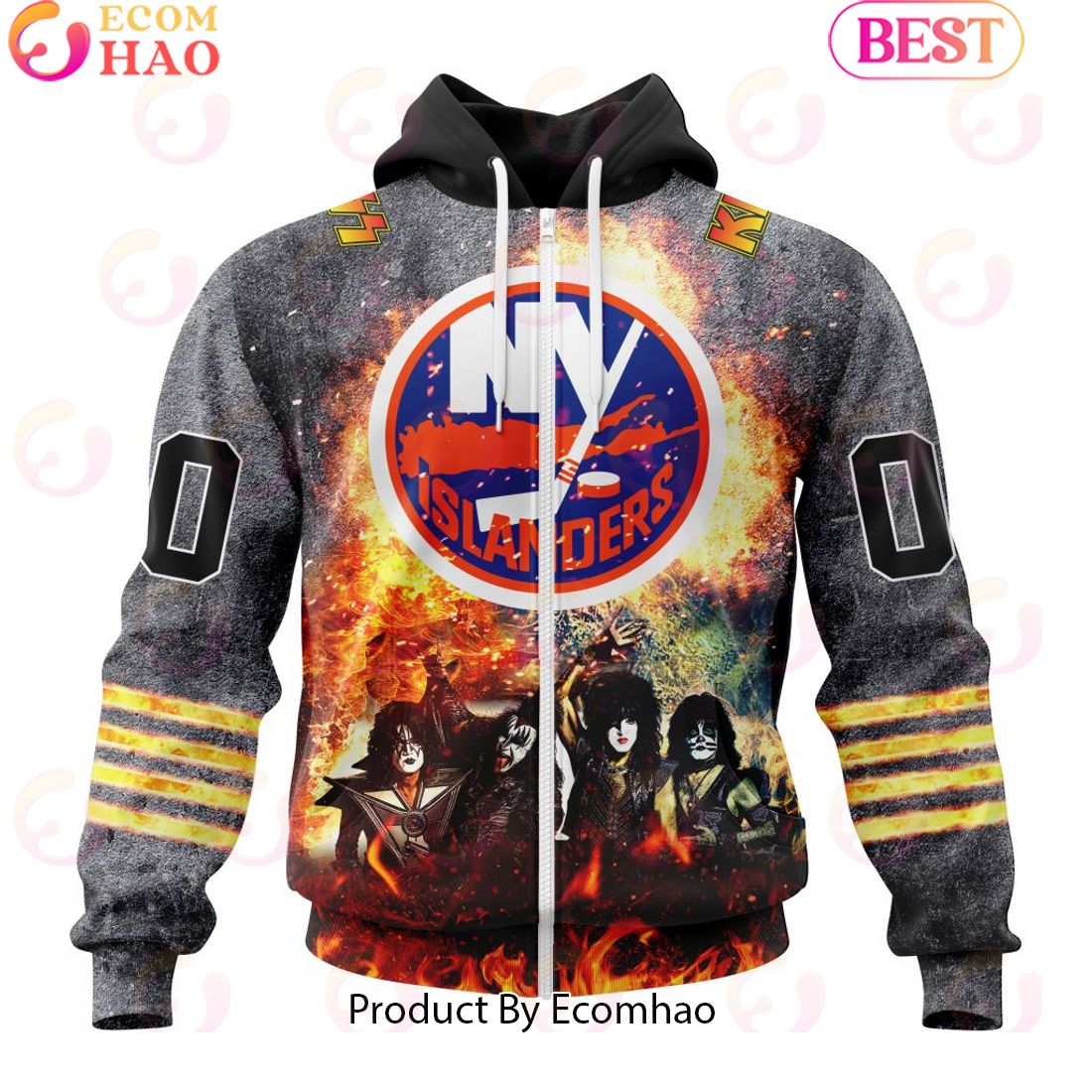 Personalized New York Islanders Special Mix KISS Band Design 3D Hoodie