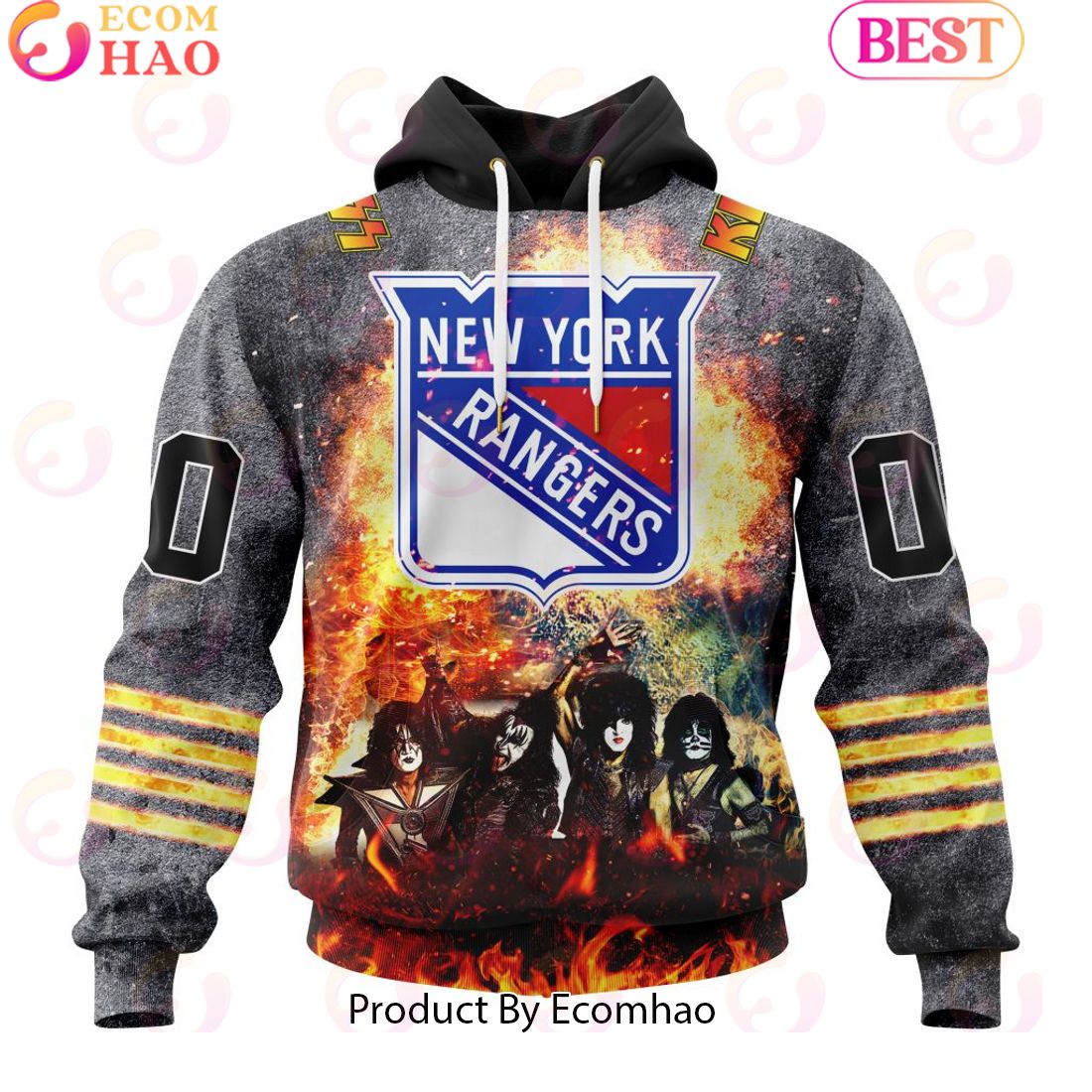 Personalized New York Rangers Special Mix KISS Band Design 3D Hoodie