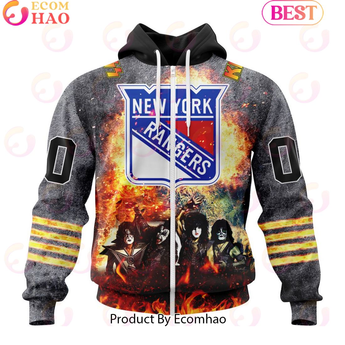 Personalized New York Rangers Special Mix KISS Band Design 3D Hoodie