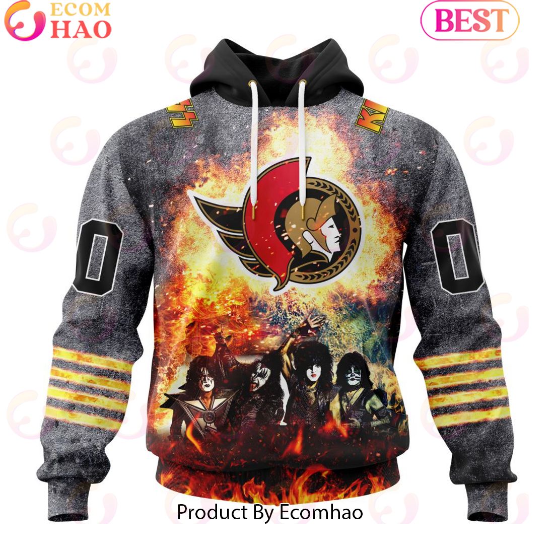 Personalized Ottawa Senators Special Mix KISS Band Design 3D Hoodie