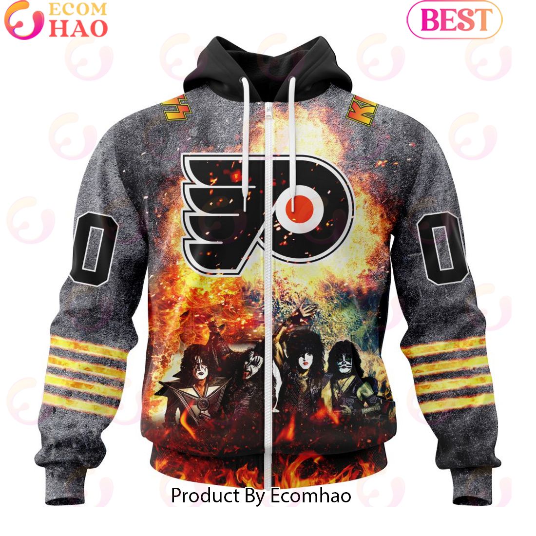 Personalized Philadelphia Flyers Special Mix KISS Band Design 3D Hoodie