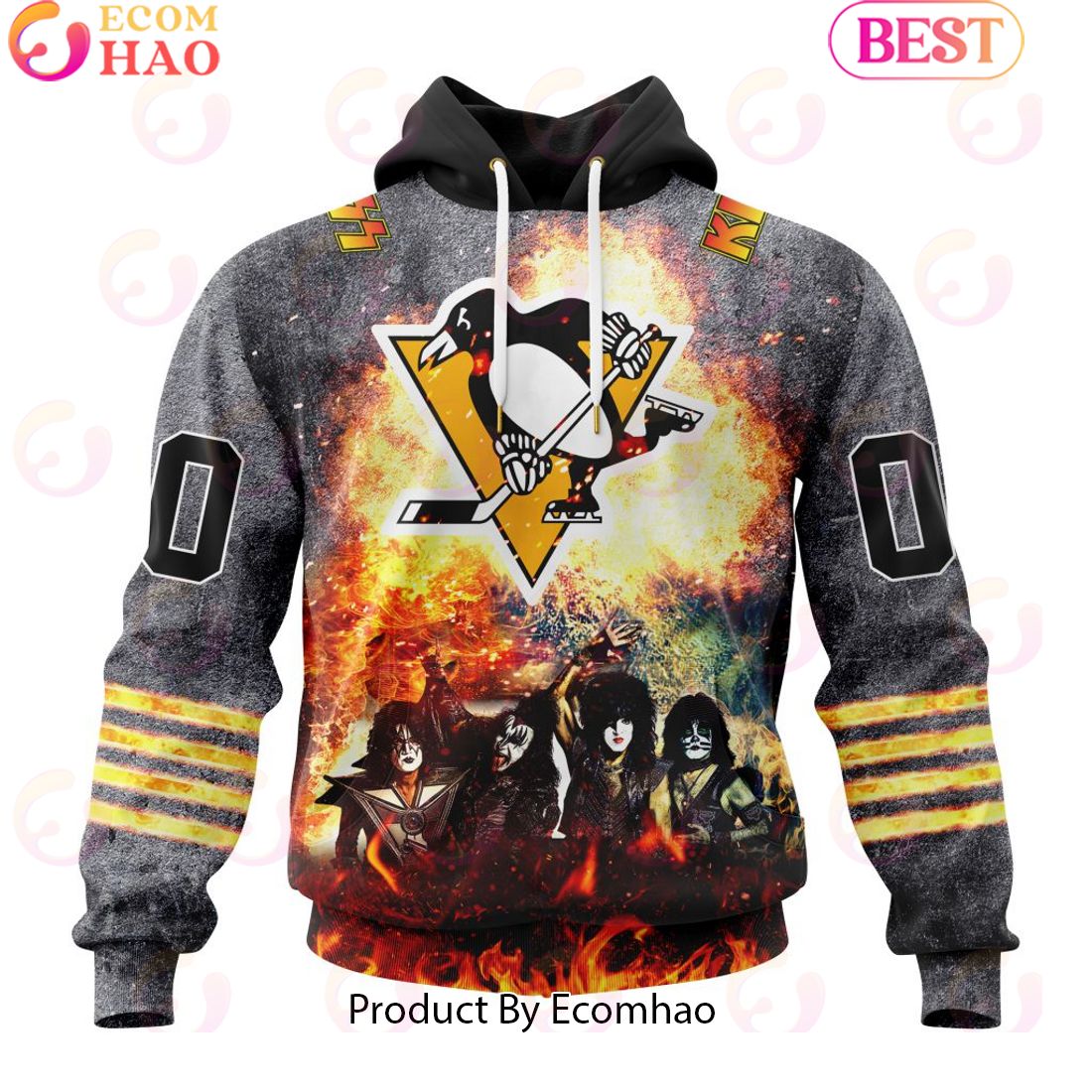 Personalized Pittsburgh Penguins Special Mix KISS Band Design 3D Hoodie