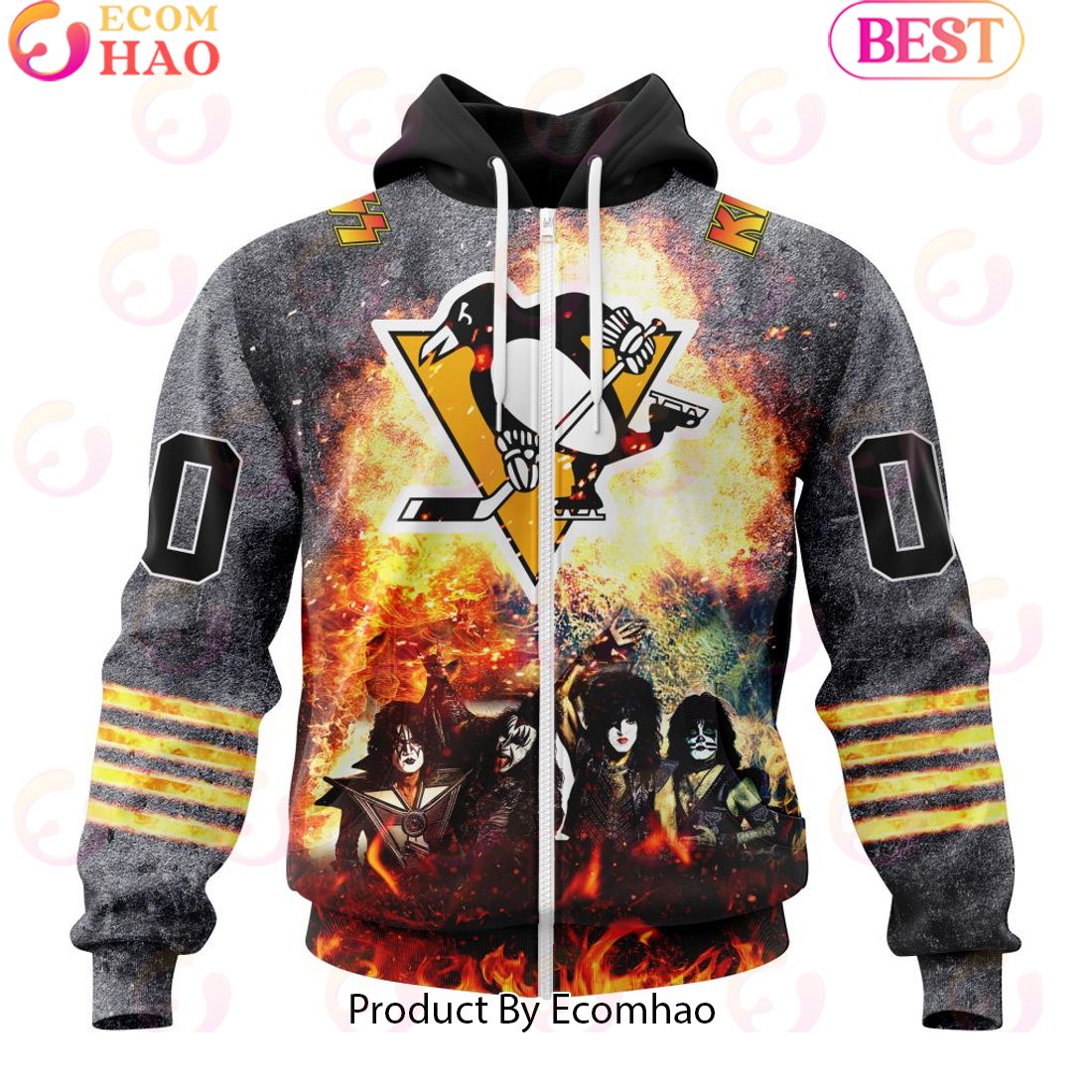 Personalized Pittsburgh Penguins Special Mix KISS Band Design 3D Hoodie