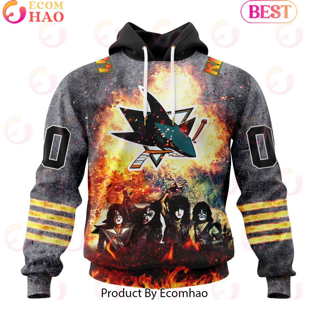 Personalized San Jose Sharks Special Mix KISS Band Design 3D Hoodie