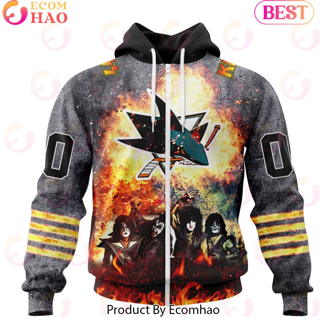 Personalized San Jose Sharks Special Mix KISS Band Design 3D Hoodie