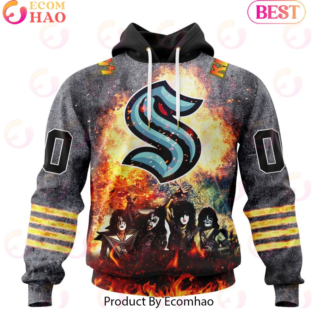 Personalized Seattle Kraken Special Mix KISS Band Design 3D Hoodie