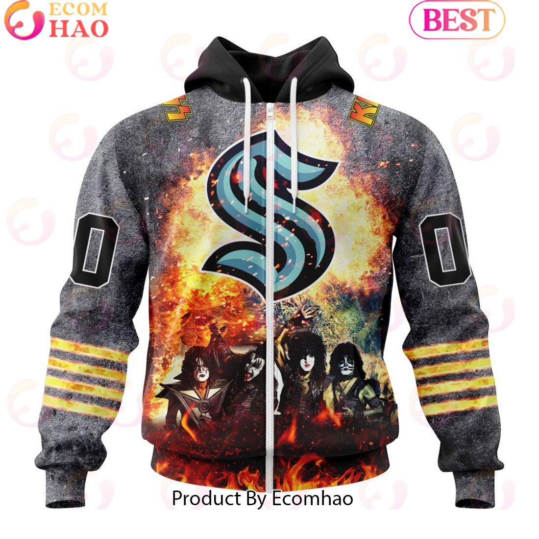 Personalized Seattle Kraken Special Mix KISS Band Design 3D Hoodie