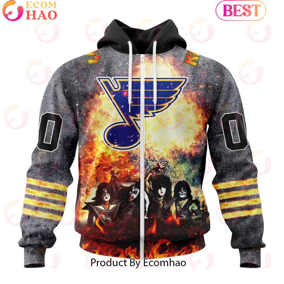 Personalized St. Louis Blues Special Mix KISS Band Design 3D Hoodie