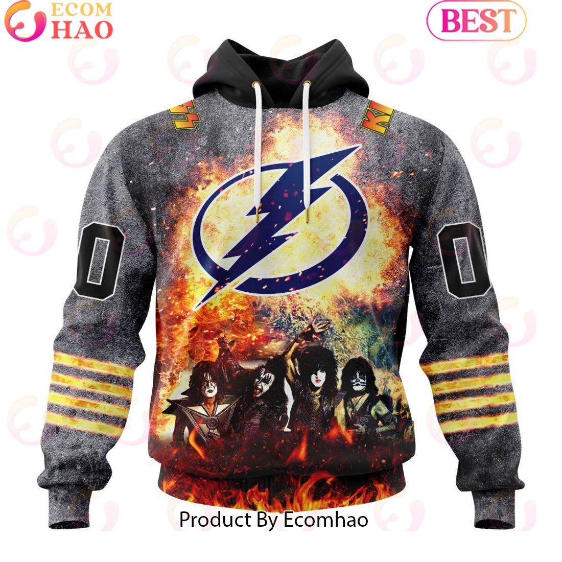 Personalized Tampa Bay Lightning Special Mix KISS Band Design 3D Hoodie