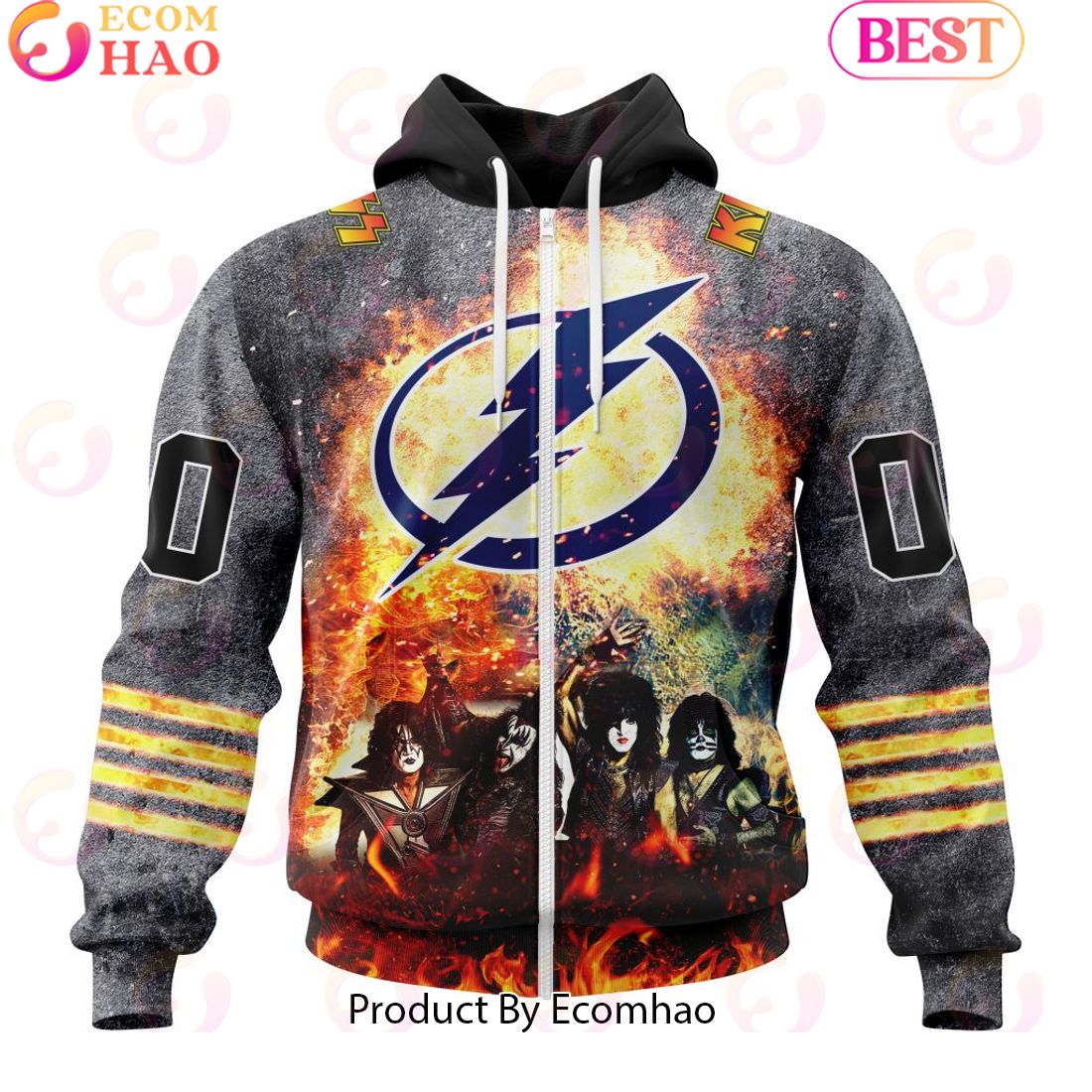 Personalized Tampa Bay Lightning Special Mix KISS Band Design 3D Hoodie