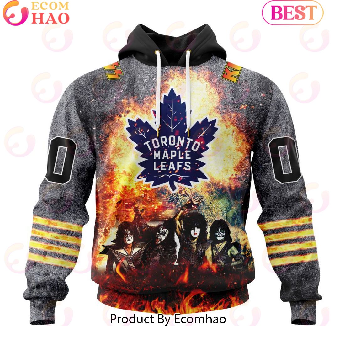 Personalized Toronto Maple Leafs Special Mix KISS Band Design 3D Hoodie