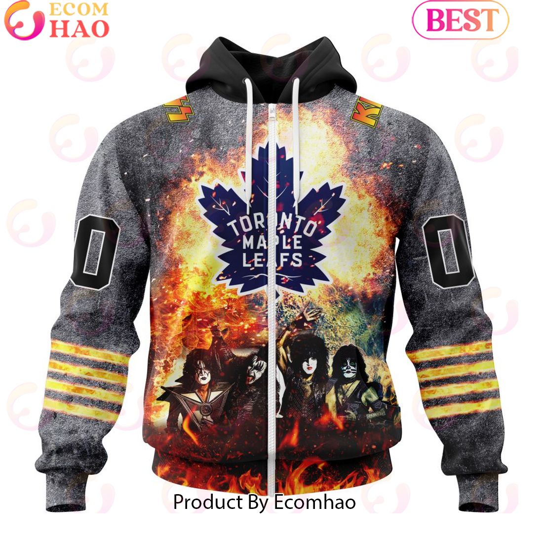 Personalized Toronto Maple Leafs Special Mix KISS Band Design 3D Hoodie