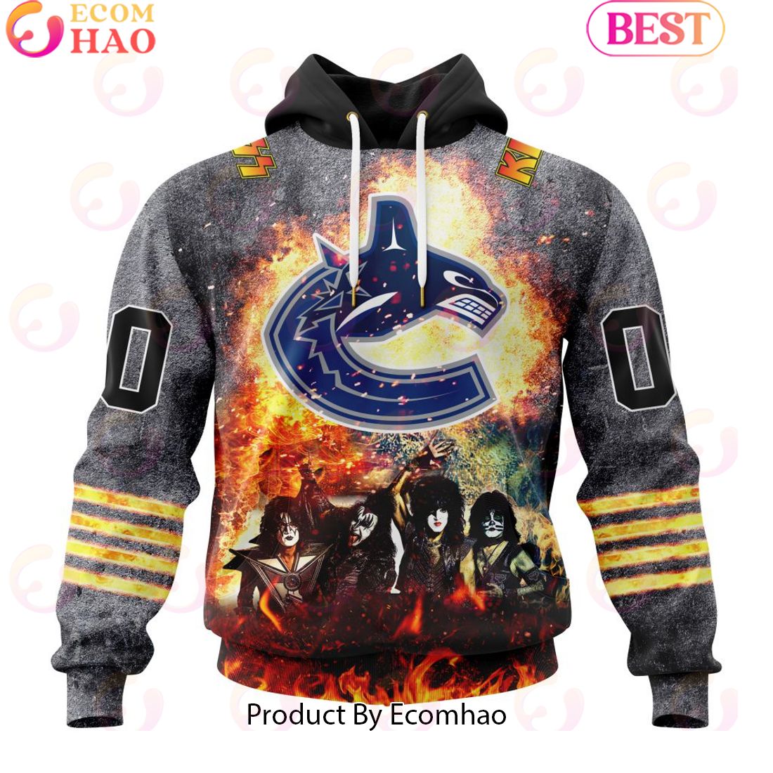 Personalized Vancouver Canucks Special Mix KISS Band Design 3D Hoodie