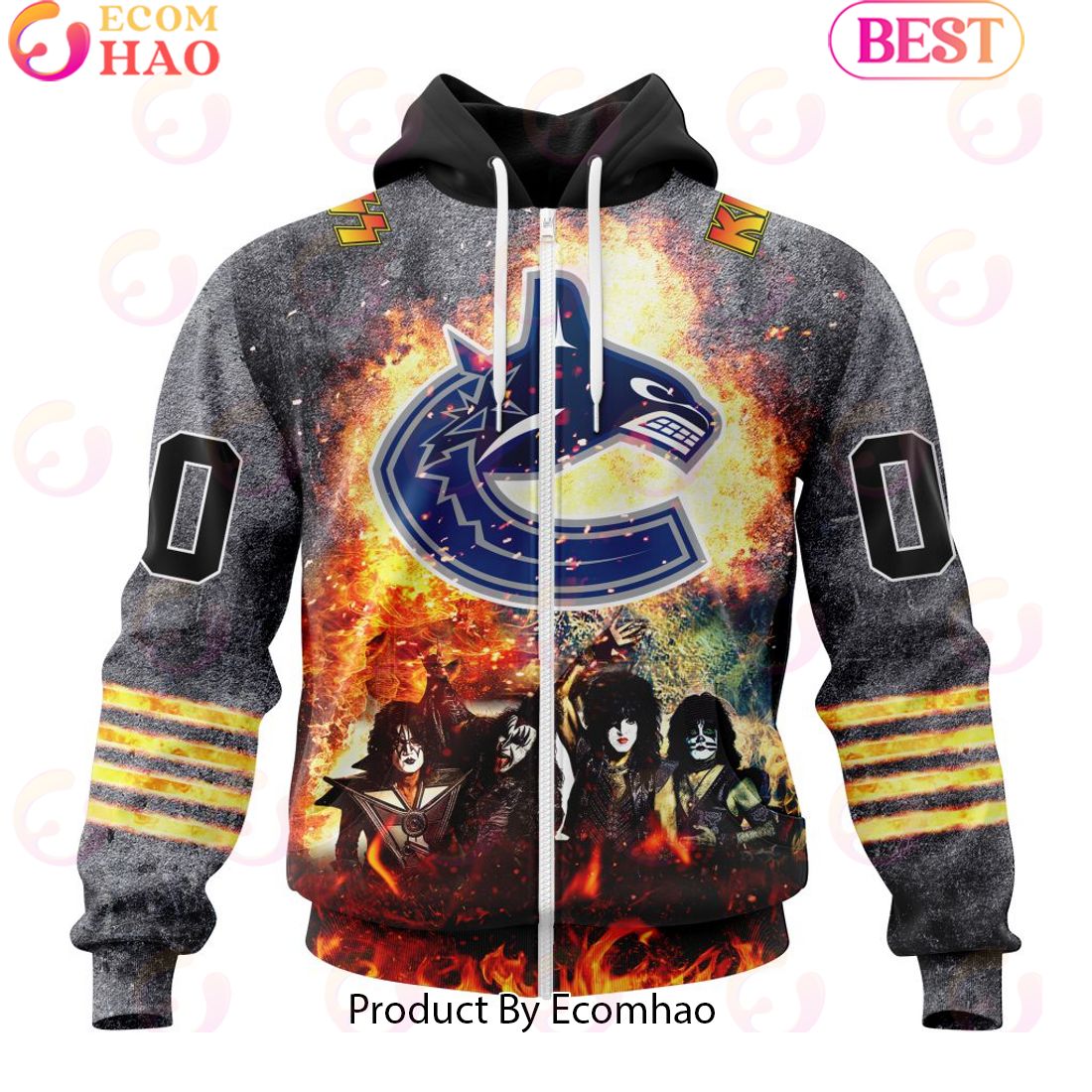 Personalized Vancouver Canucks Special Mix KISS Band Design 3D Hoodie