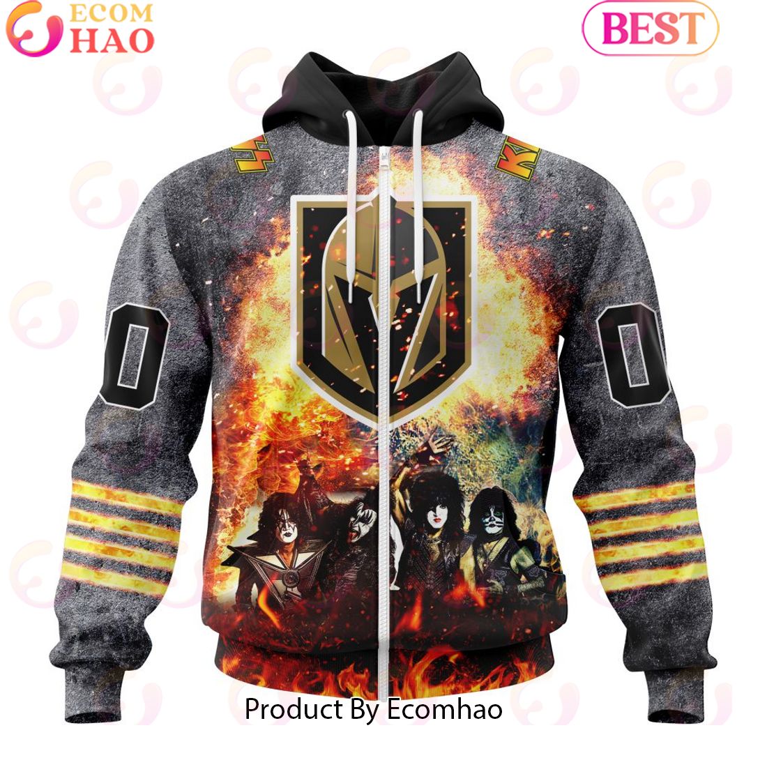 Personalized Vegas Golden Knights Special Mix KISS Band Design 3D Hoodie