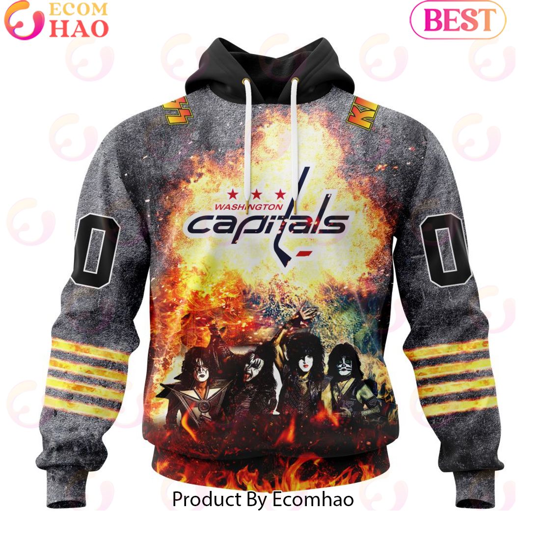 Personalized Washington Capitals Special Mix KISS Band Design 3D Hoodie