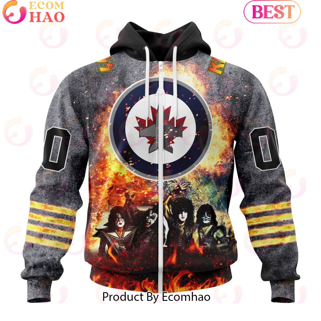 Personalized Winnipeg Jets Special Mix KISS Band Design 3D Hoodie