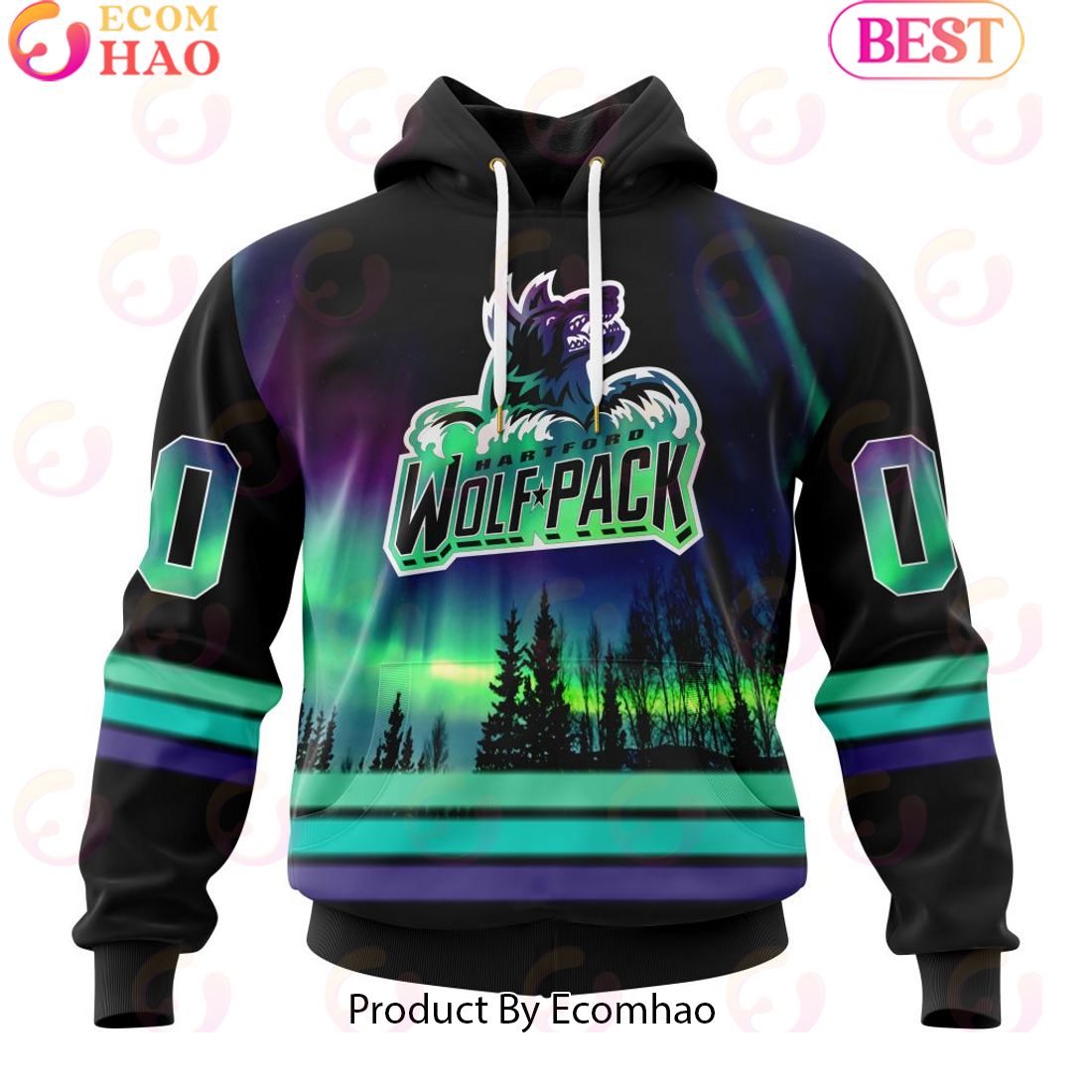 Personalized Hartford Wolf Pack Special Design With Northern Lights 3D Hoodie