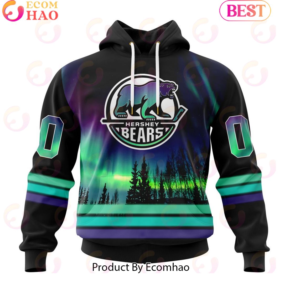 Personalized Hershey Bears Special Design With Northern Lights 3D Hoodie