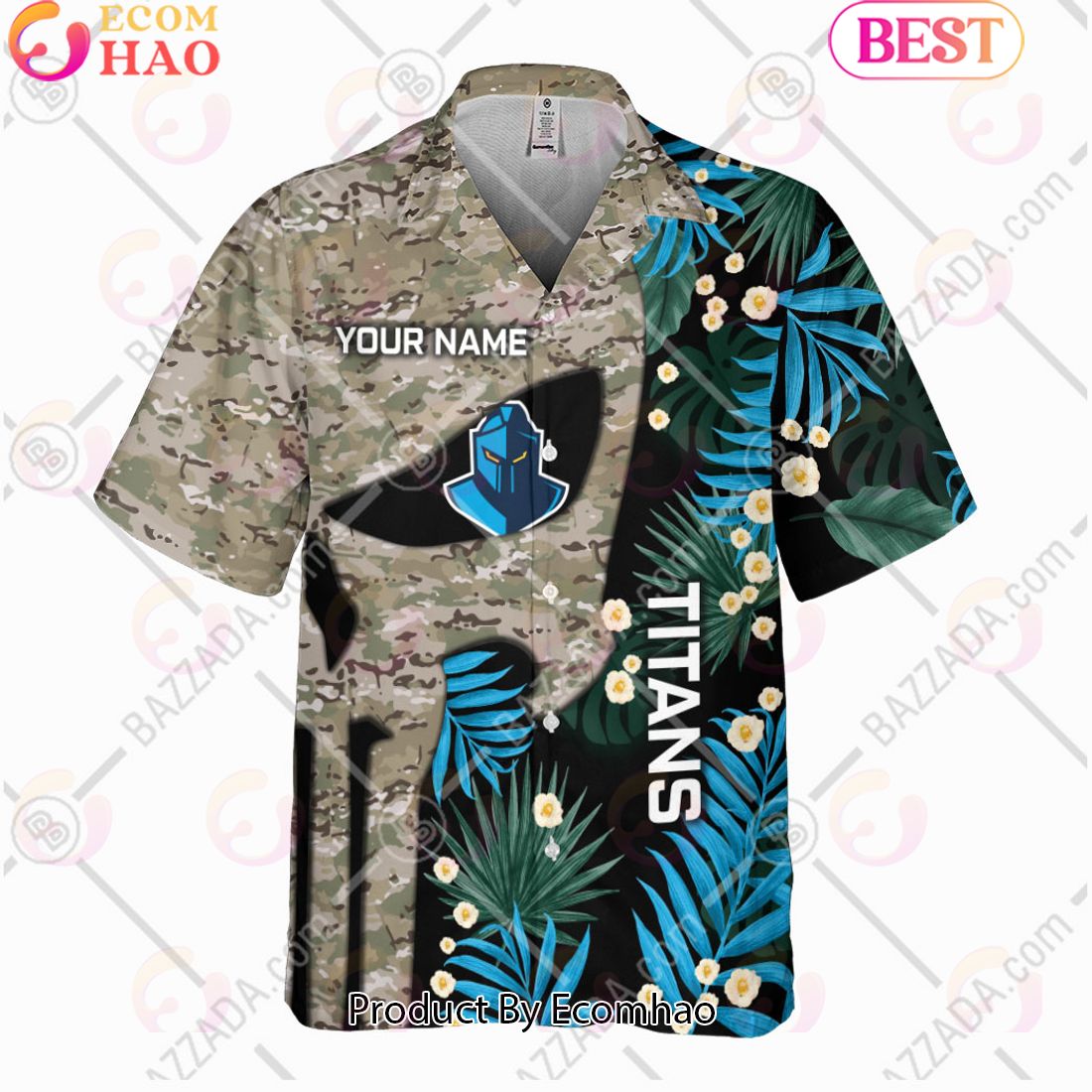 Personalized NRL Gold Coast Titans Punisher Movies Design Hawaiian Shirt