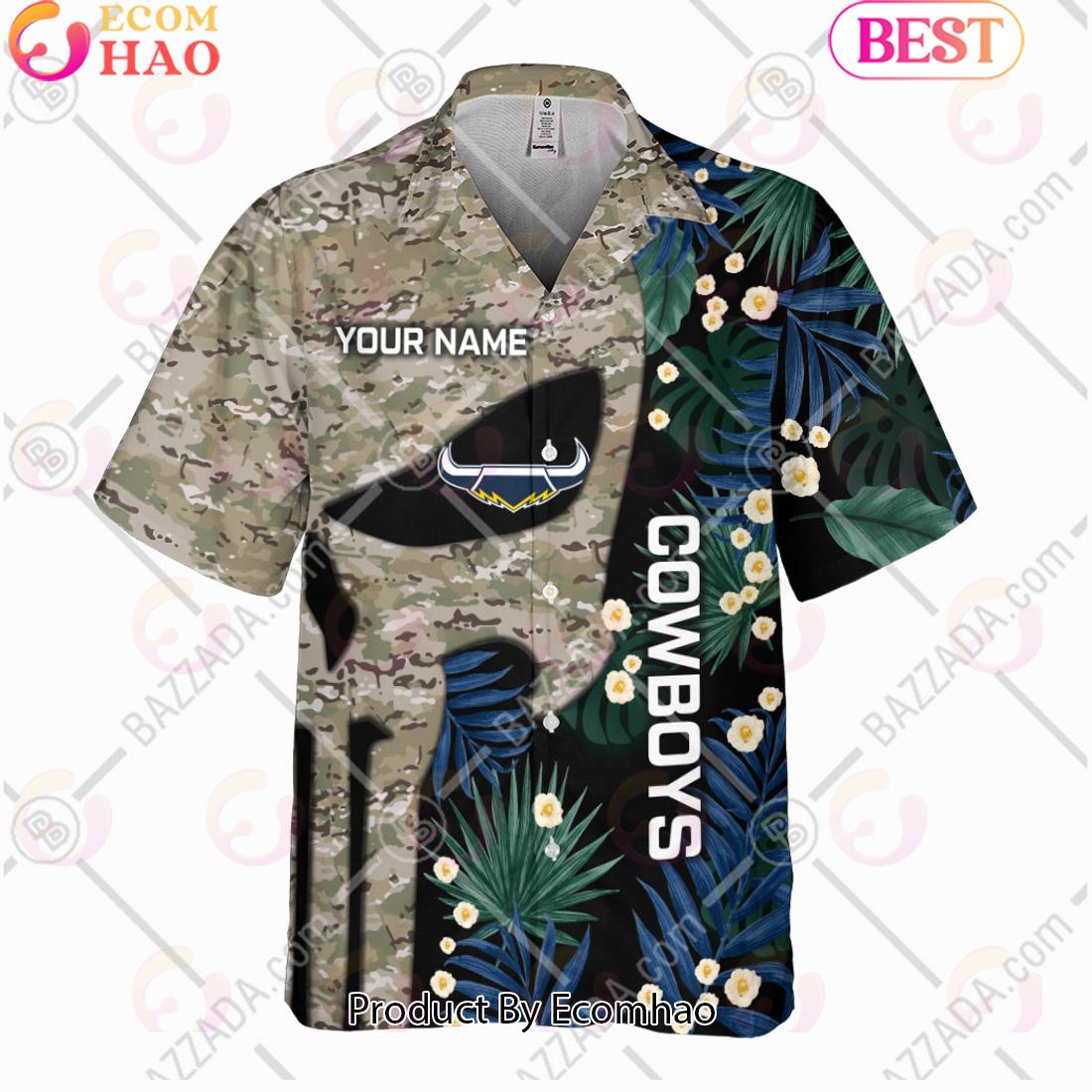 Personalized NRL North Queensland Cowboys Punisher Movies Design Hawaiian Shirt