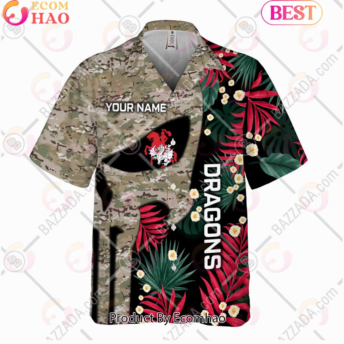 Personalized NRL St. George Illawarra Dragons Punisher Movies Design Hawaiian Shirt