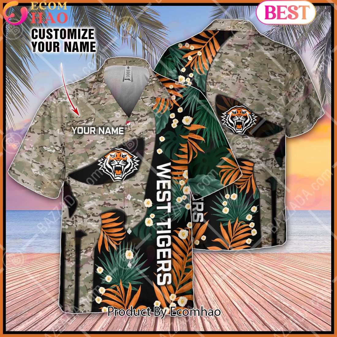 Personalized NRL Wests Tigers Punisher Movies Design Hawaiian Shirt