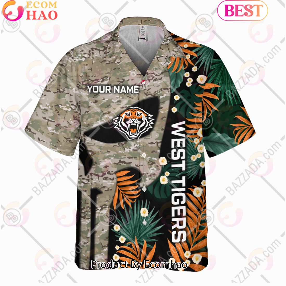 Personalized NRL Wests Tigers Punisher Movies Design Hawaiian Shirt