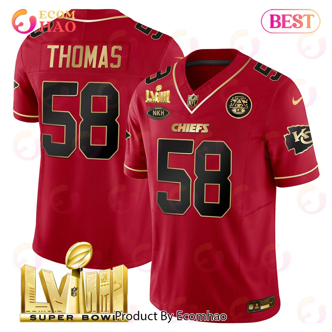 Men’s Kansas City Chiefs Super Bowl LVIII Derrick Thomas Red Gold Limited Football Jersey