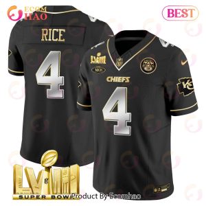 Men’s Kansas City Chiefs Super Bowl LVIII Gold Patch Rashee Rice Black Limited Football Jersey Men’s Kansas City Chiefs Super Bowl LVIII Gold Patch Rashee Rice Black Limited Football Jersey