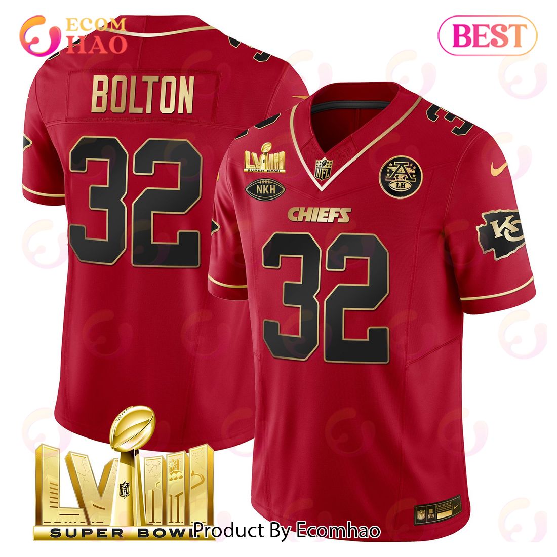 Men’s Kansas City Chiefs Super Bowl LVIII Nick Bolton Red Gold Limited Football Jersey